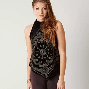 Free People Bandana Tank Top Black with Gold Size Small